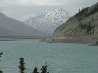 The beautiful blue iridescent water of Kluane Lake