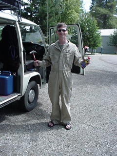 Brian's alter ego Ken, VW mechanic, with tools of the trade