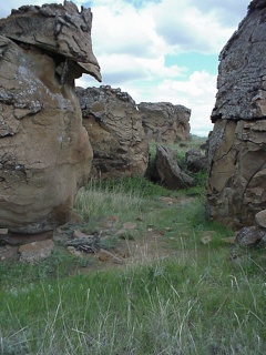 The outcroppings up close, these pillars have been left behind by erosion
