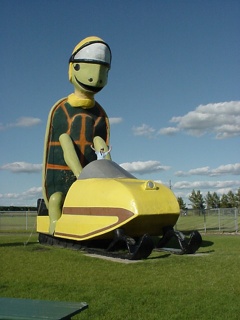Undoubtedly the surprise catch of the day, an enormous fiberglass snow machining turtle