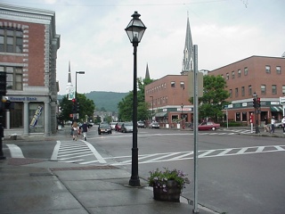 A busy intersection in downtown Montpelier