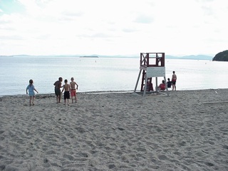 Despite a life guard being at the ready, Brian refused to take a dip in the frosty Lake Champlain