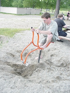 He was not, however, beyond chasing children off of North Beach's toys. Check out this awesome digging machine!