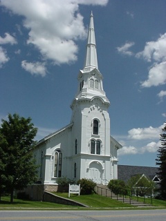 Cool building of the day, a mightily steepled church on the road to Art and Jenny's