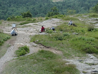 Atop Mt. Battie there was a cult of elderly ladies in odd hats, all painting the bay