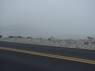 Fog at dusk on Mount Desert Island, near our destination outside of Bass Harbor