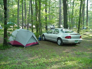Brian & Theresa wake in their tent near Exeter, New Hampshire