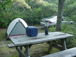 Brian & Theresa wake in their tent near the tip of Cape Cod