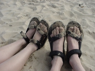 A happy couple's couple of happy feet