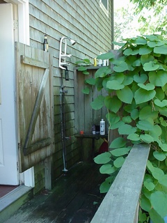 This outdoor shower idea is a keeper. We are imagining a hybrid of it and Pat's screened porch for Alaska