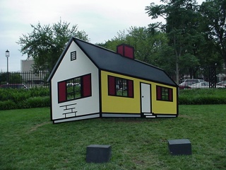 A Liechtenstein in the Sculpture Garden. The coolest thing is that the roof point where the yellow and white walls meet was the furthest point from you