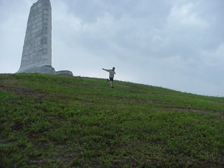 Earlier, at the Wright Brothers Memorial, Brian conducted his own flight experiments. Here he is achieving take off speed...