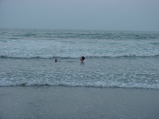 ...where we played amateurishly in the ocean. Here Brian is playing a game he invented called "driftwood"