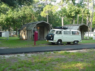 Morning outside of our air-conditioned Kozy Kamping Kabin. This was the third picture, the humidity was fogging the lens faster than I could shoot
