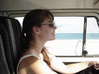 Theresa, maneuvering the bus down the narrow Florida Keys