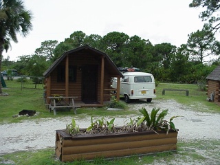 Morning on the steamy exterior of our air conditioned Kozy Kamping Kabin