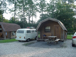 Morning outside of our air conditioned Kozy Kamping Kabin