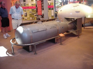 A life size replica of "thin man", the bomb that destroyed Nagasaki