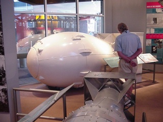 At the Los Alamos Bradbury Science Museum, an actual size mock-up of "fat boy", the bomb that leveled Hiroshima