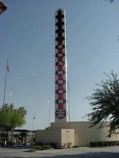 In the city of Barstow, the world's largest thermometer. It's telling you that it is 95 degrees at 8:00am