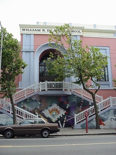 Very cool public art on a school front on Haight