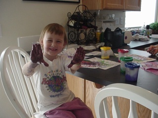 A future artist, Brynn, fingerpainting!