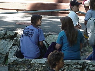 Theresa and her mom catching up while waiting for our cave tour