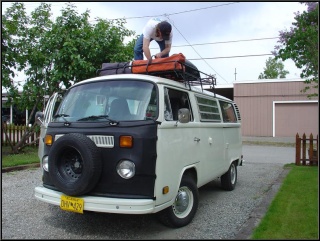 Brian, strapping gear to the roof rack