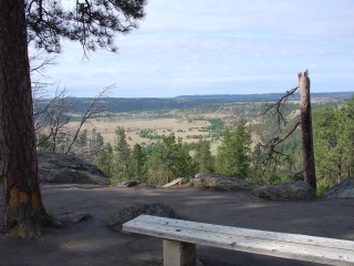 A view, from the base of the tower, back at the valley below