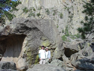Theresa and Brian standing at the end of a fallen column