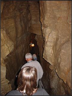 The long, steep, and tight decent into Mammoth Caves on the Frozen Niagra tour