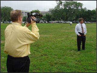Authentic idiot newscaster type guy who couldn't get any closer than us