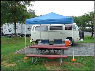 The bus, happy after a nightly thunderstorm at Cherry Hill