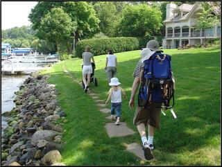 Walking along the Lake Geneva public trail