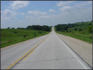 Mountainous Iowa roadway