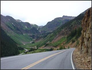 The road down the other side of Red Mountain Pass