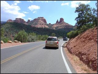 Dropping down the gorge into Sedona