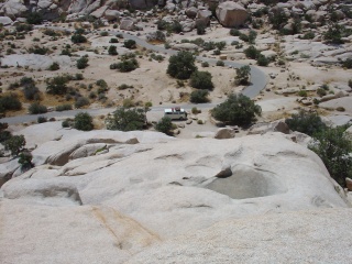 From the top of an outcropping, the bus
