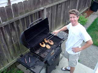 More Alaskan than he'll let on, Mike with a little salmon on the barbeque