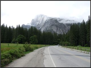 Half dome on the way to our new campsite in Upper Pines