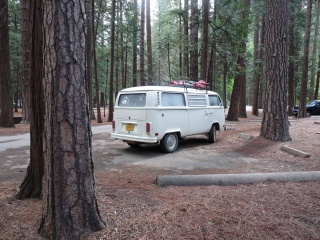 The bus in the actually quite busy Upper Pines campground