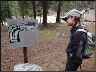 Theresa reading the legend of the giant that went over the falls. Not really.