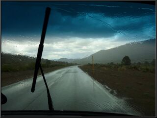 Serious rain on the road to Benton