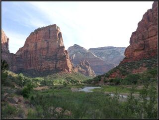 The top of that rock on the left is Angels Landing, looks fine from here