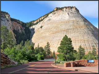 Checkerboard Mesa. Horizontal cracks are layers of petrified dune, vertical are expansion cracks