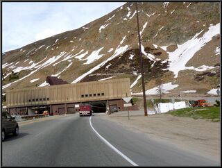 Snow over the entrance to the Eisenhower and Johnson tunnels