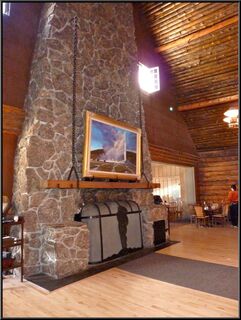 A dining room fireplace