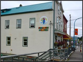 A turn of the century building with some primary color touches