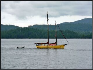 A sail boat on it's way in, sans sails