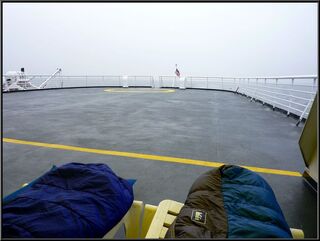 The foggy view after a few hours of napping, somewhere just short of Ketchikan